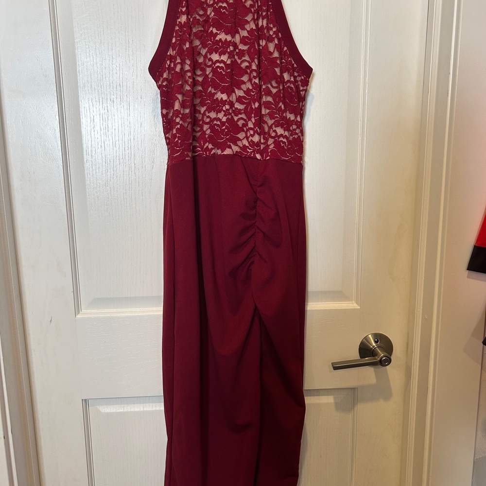 SHEIN Burgundy Backless Lace Dress